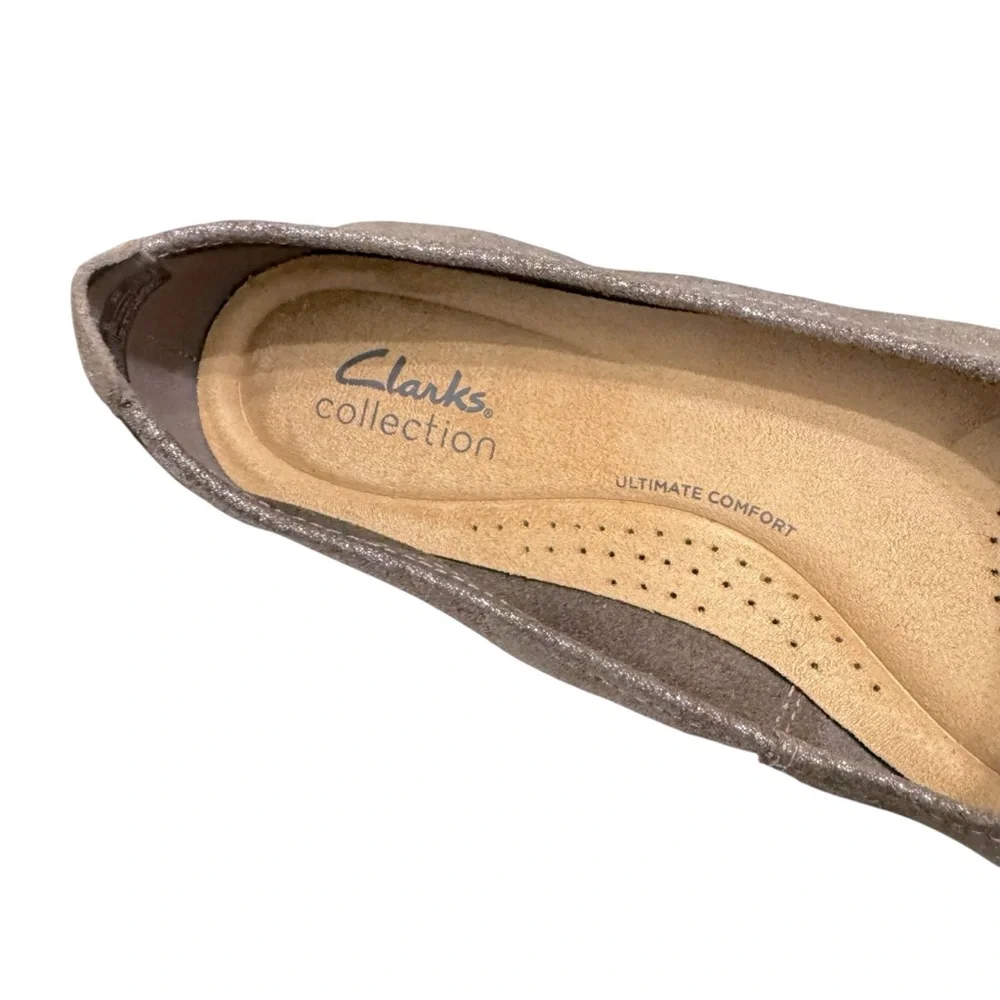 Clarks Collection‎ Flexible Slir-On Flats - Jenette Lase Pewter Suede,  Sz 9